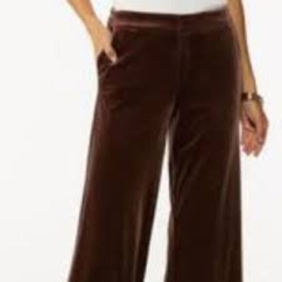 Lauren Ralph Lauren Pants Womens XL Velvet Velour Elastic Waist Brown High Rise - Picture 1 of 9